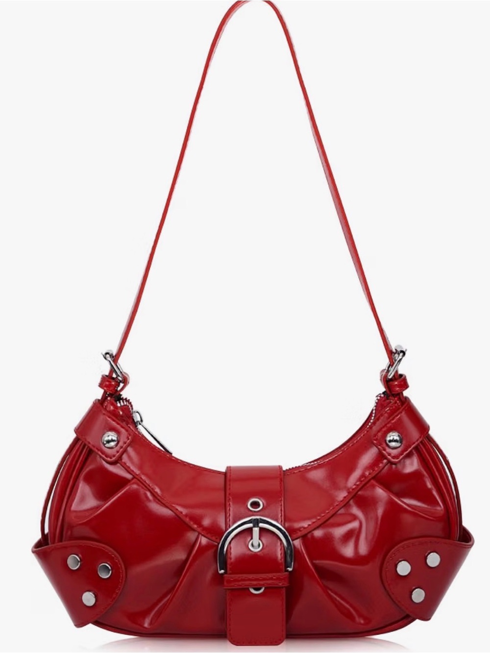 Amazon Red Patent Shoulder Bag with Silver Hardware
